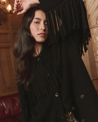The Western Fringe Sweater Jacket, Black