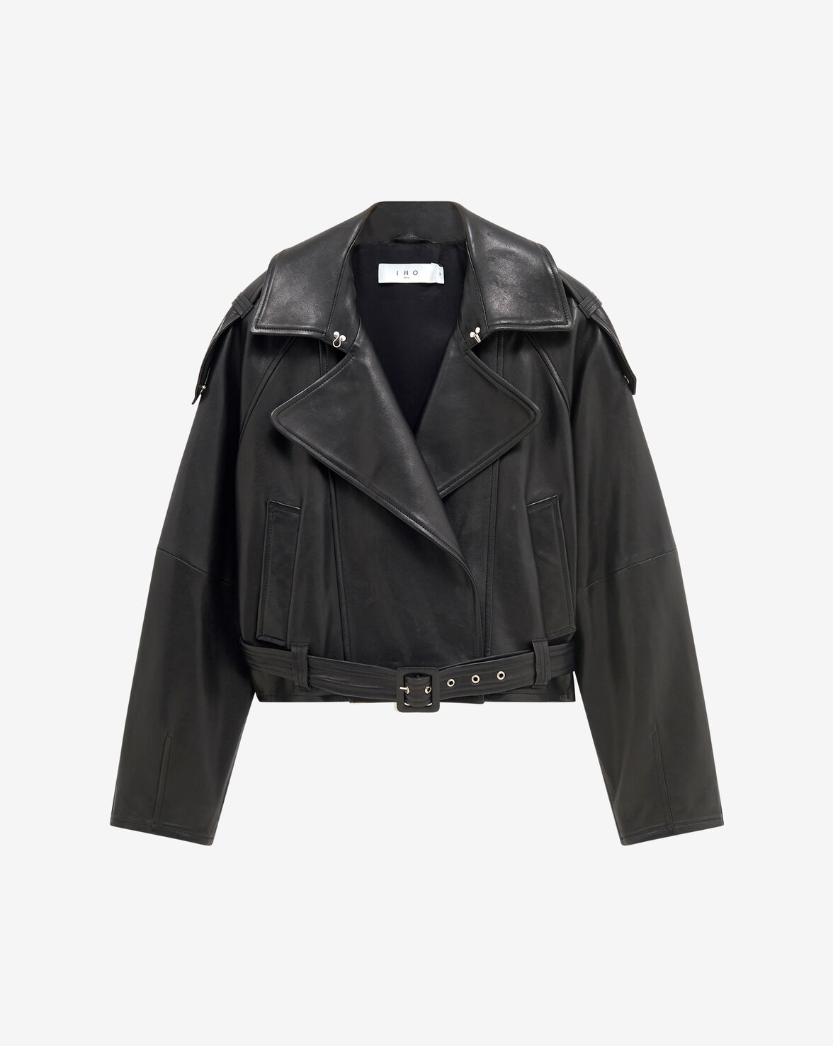 Yuria Leather Belted Jacket, Black