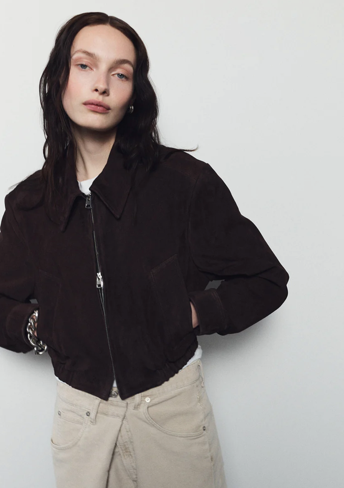 AGOLDE Coats & Jackets Nahla Cropped Suede Jacket, Root Soho-Boutique