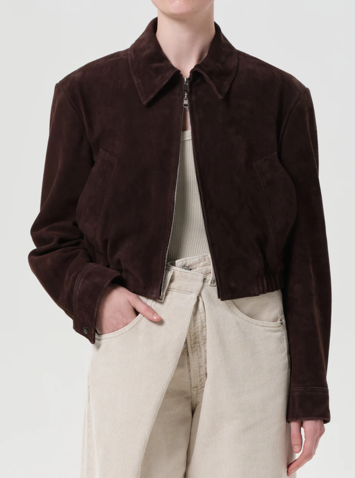 AGOLDE Coats & Jackets Nahla Cropped Suede Jacket, Root Soho-Boutique