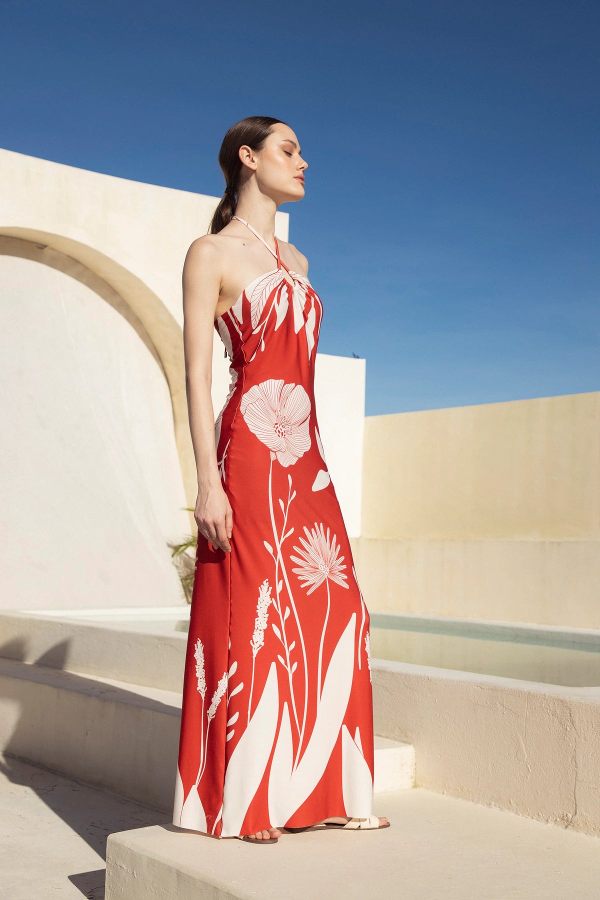 ANDRES OTALORA Dress Entrelazada, Red Floral Border Soho-Boutique