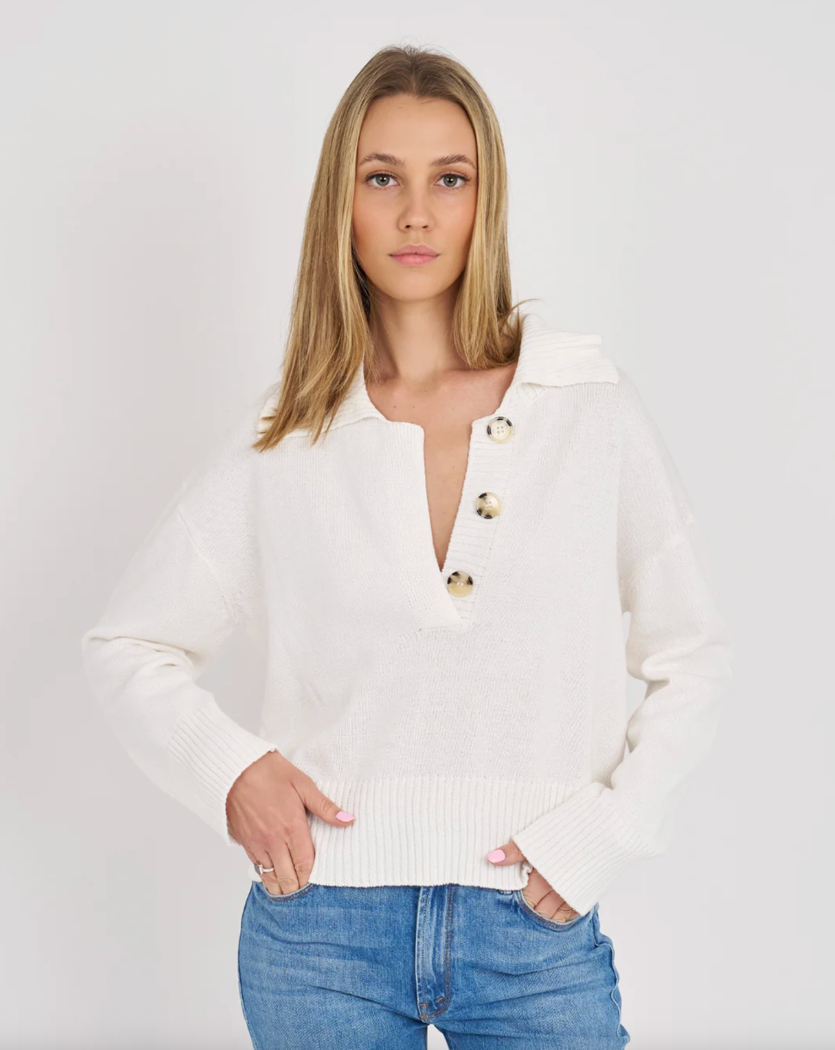 Archer Cashmere Sweater Phoebe Cotton Polo, White Soho-Boutique