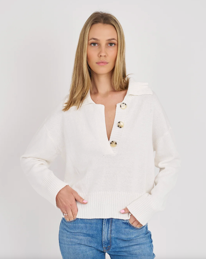 Archer Cashmere Sweater Phoebe Cotton Polo, White Soho-Boutique