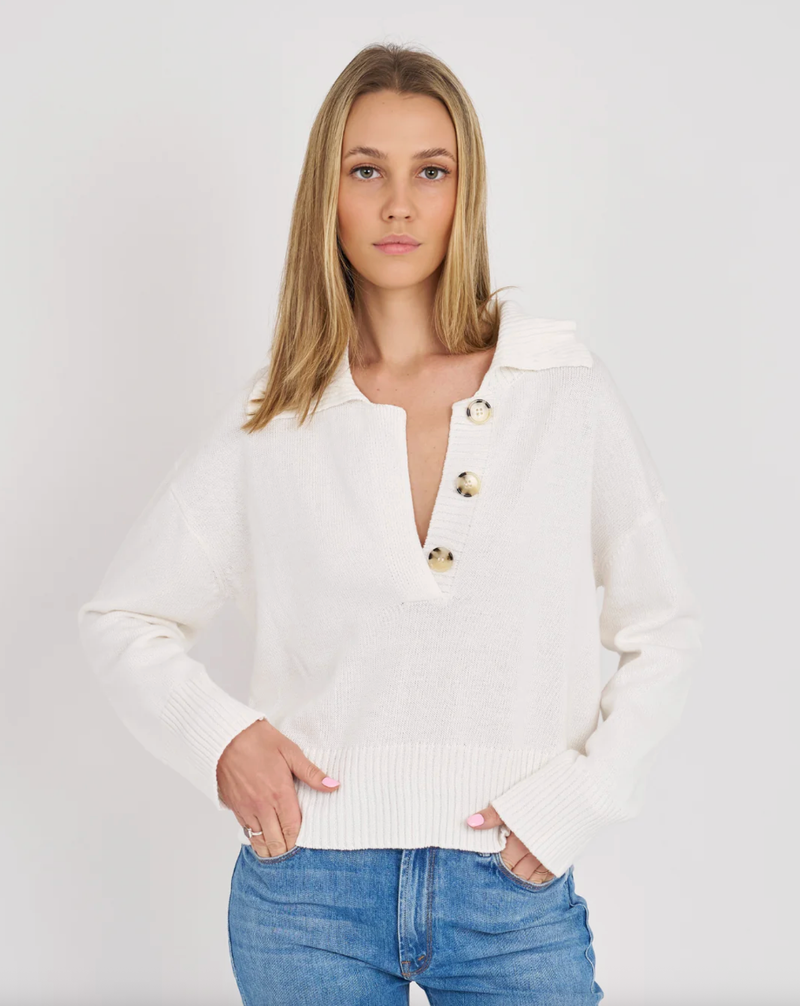 Archer Cashmere Sweater Phoebe Cotton Polo, White Soho-Boutique