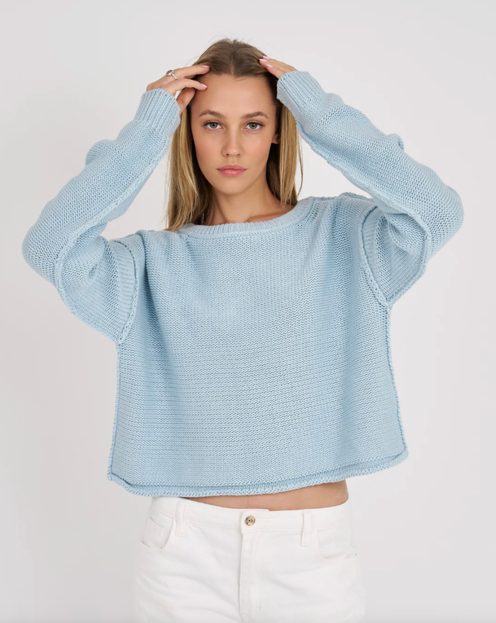 Archer Cashmere Sweater Sloan Cotton Reverse Jersey Crew, Sky Blue Soho-Boutique