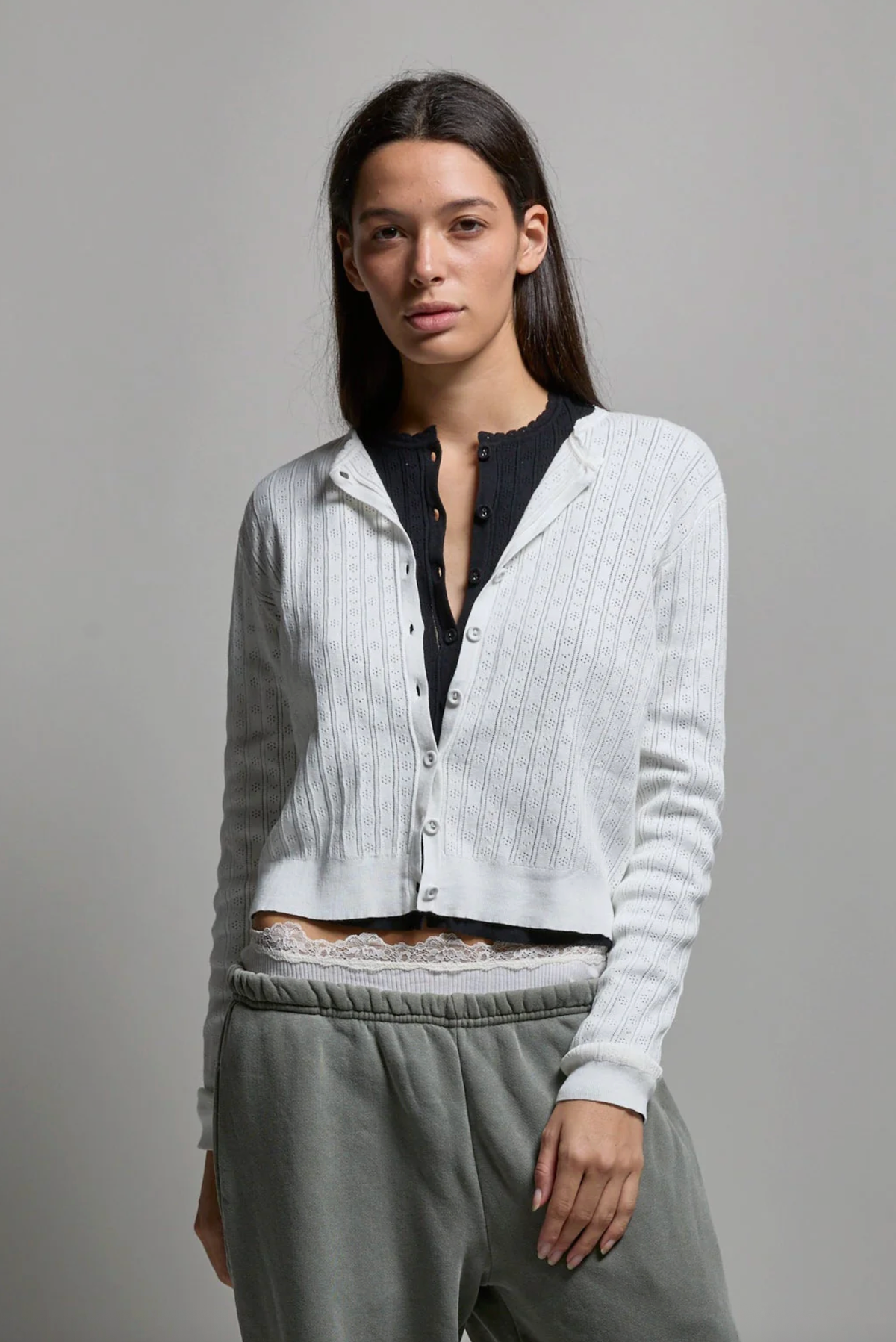 ASHER Cardigan Pipa Pointelle Cardigan, White Soho-Boutique