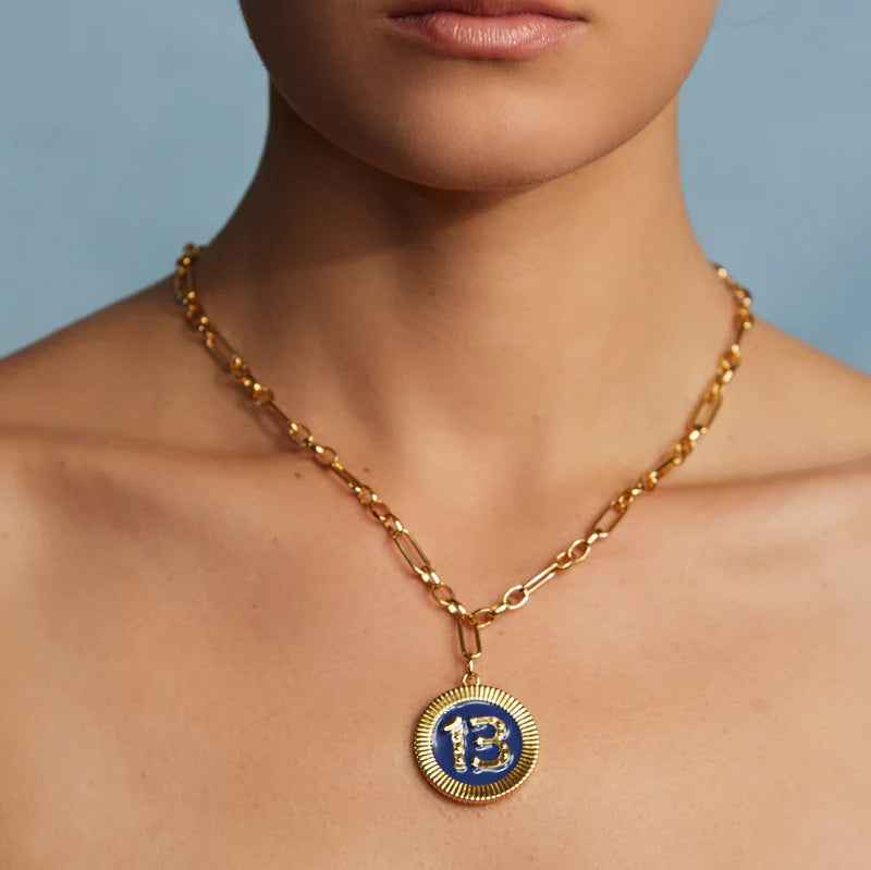 Lucky 13 Navy Poker Chip Necklace