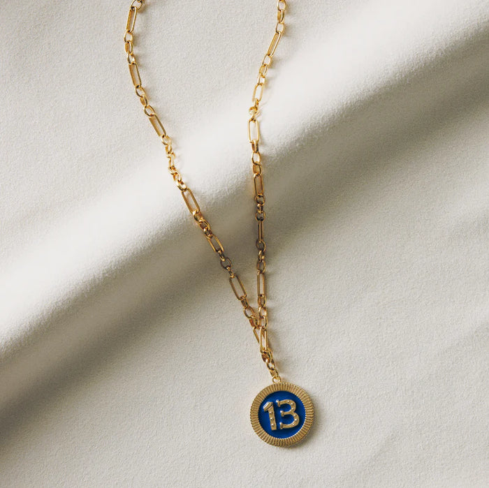 Lucky 13 Navy Poker Chip Necklace