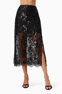 Cami NYC Skirt Aylin Sequin Lace Midi Skirt, Black Soho-Boutique