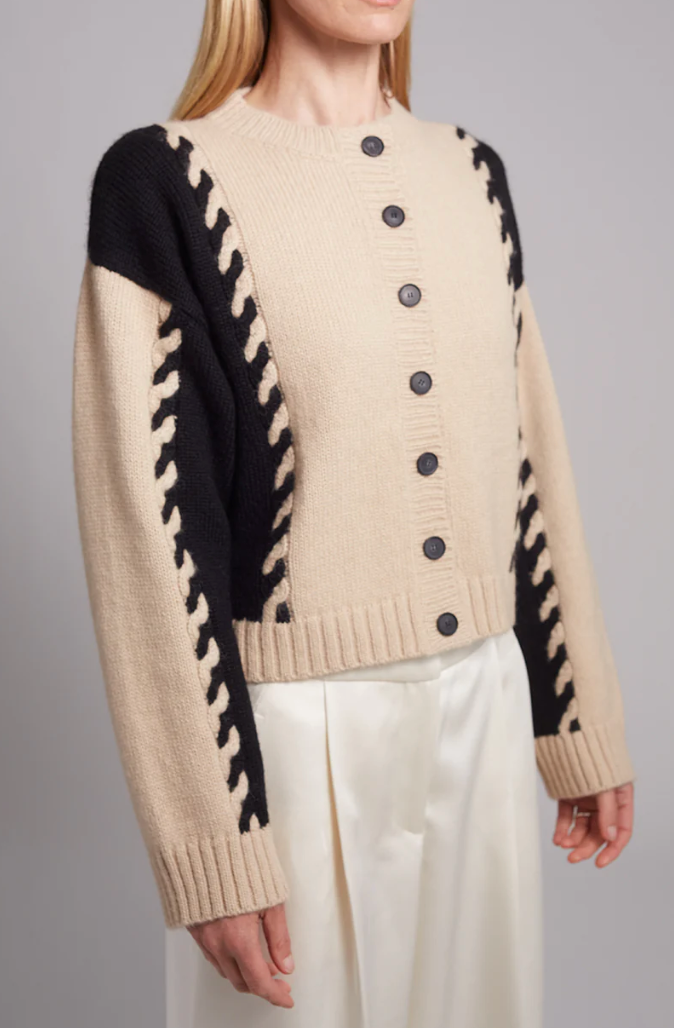 Eleven Six Cardigan Daria Cardi, Pale Camel/Black Combo Soho-Boutique