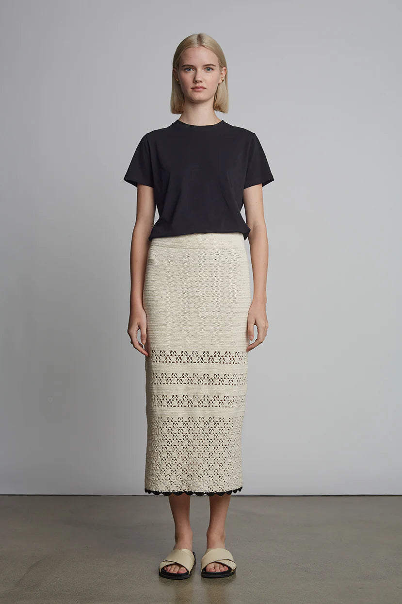 Eleven Six Skirt Lucia Crochet Skirt, Ivory/Black Soho-Boutique