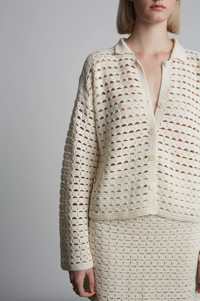 Eleven Six Sweater Ada Crochet Shirt, Ivory Soho-Boutique