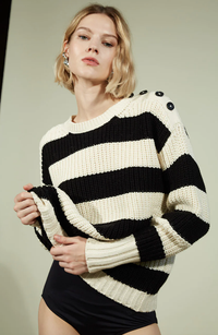 Eleven Six Sweater Aimee Sweater, Black Ivory Stripe Soho-Boutique