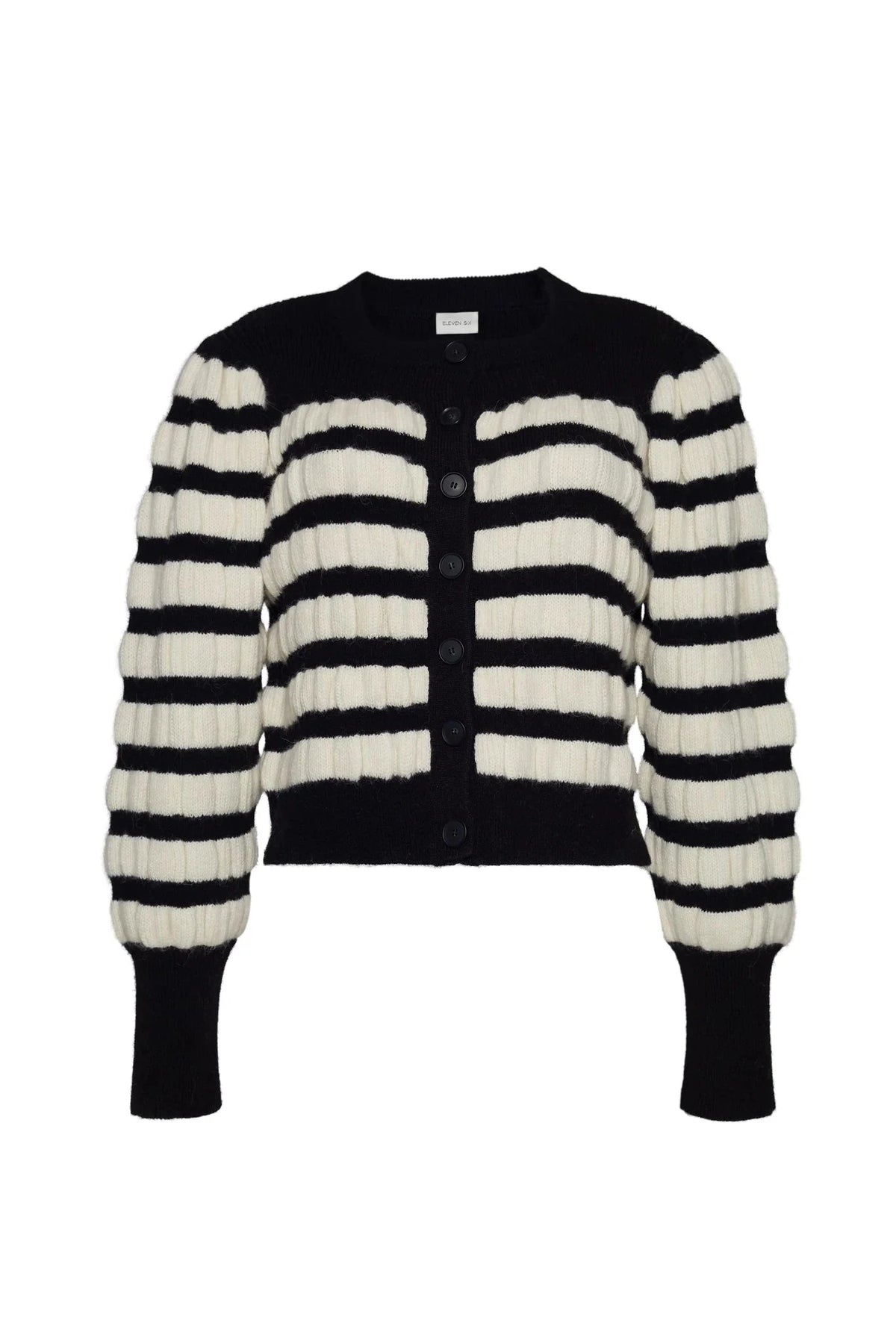 Eleven Six Sweater Anna Stripe Cardi, Ivory Black Soho-Boutique