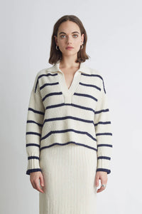 Eleven Six Sweater Brynn Stripe Sweater, Ivory/Navy Soho-Boutique