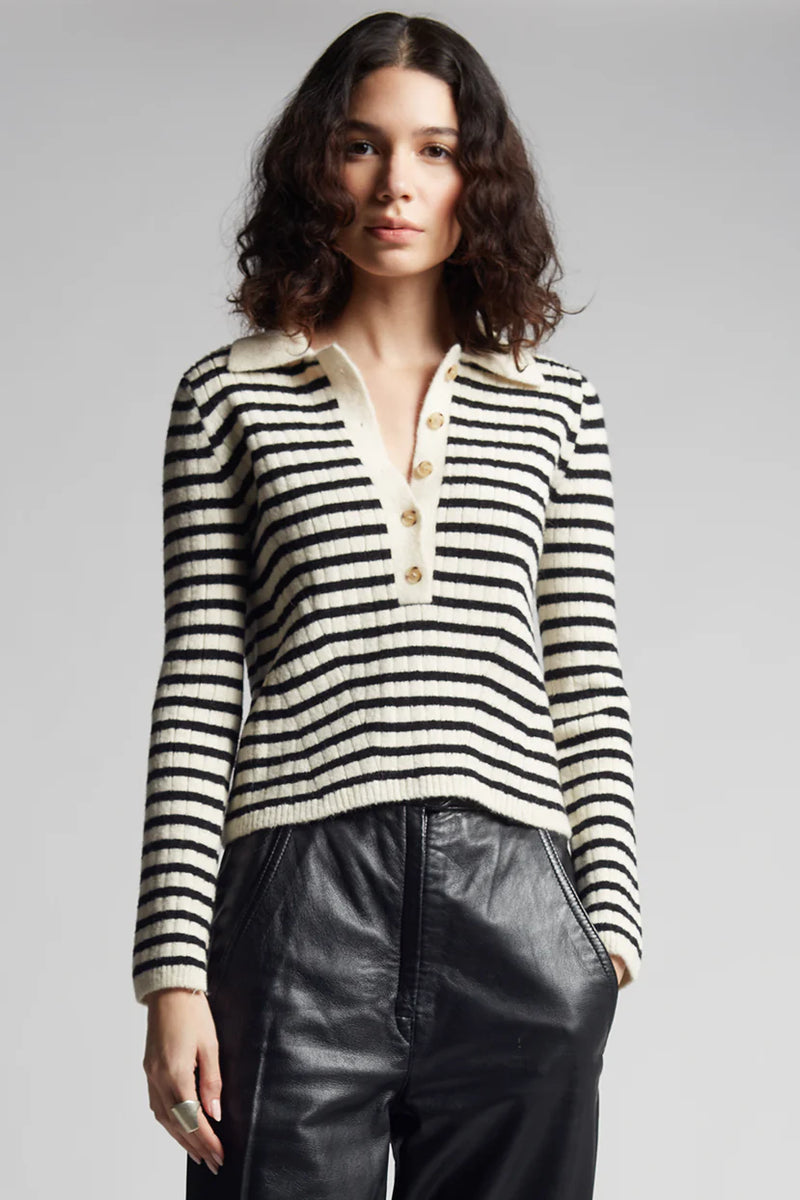 Eleven Six Sweater Elliot Sweater, Ivory Black Stripe Soho-Boutique