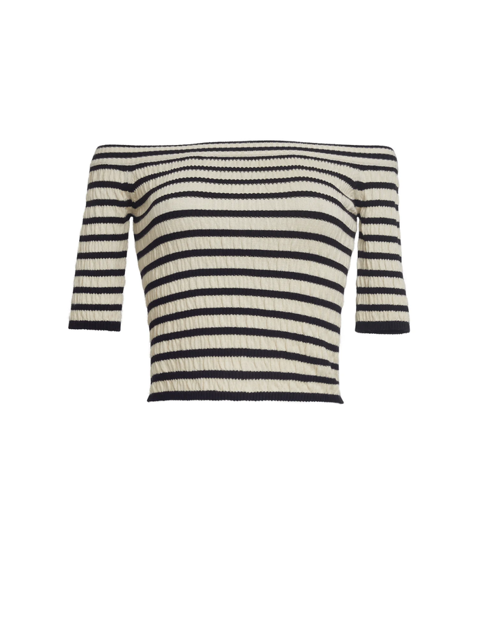 Eleven Six Sweater Helene Stripe Sweater, Ivory Black Stripe Soho-Boutique