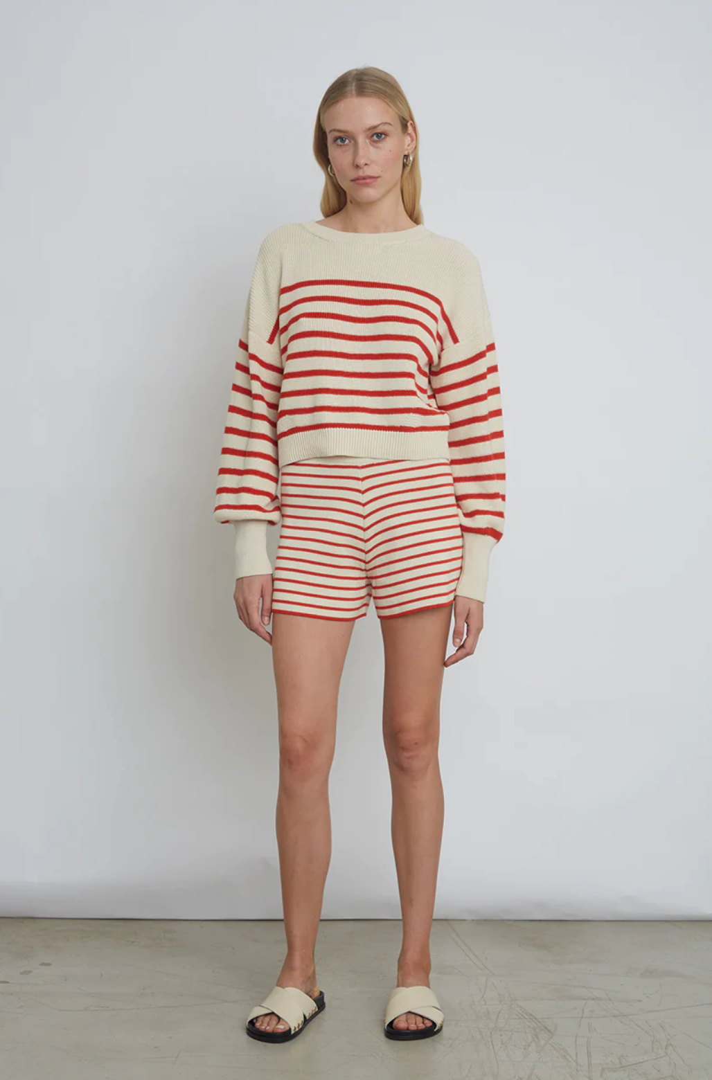 Eleven Six Sweater Lea Stripe Short, Ivory Tomato Stripe Soho-Boutique