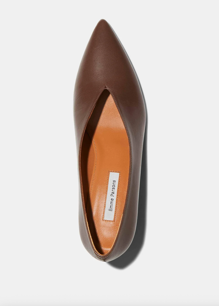 Emme Parsons Heel Veneto V-Cut Kitten Heel, Chocolate Nappa Soho-Boutique