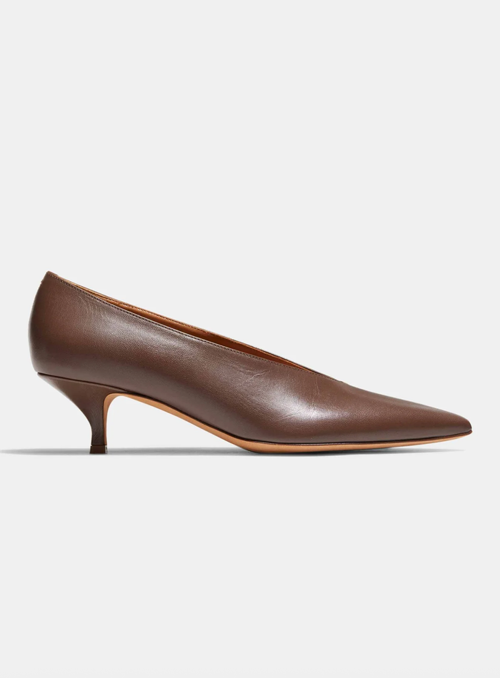 Emme Parsons Heel Veneto V-Cut Kitten Heel, Chocolate Nappa Soho-Boutique