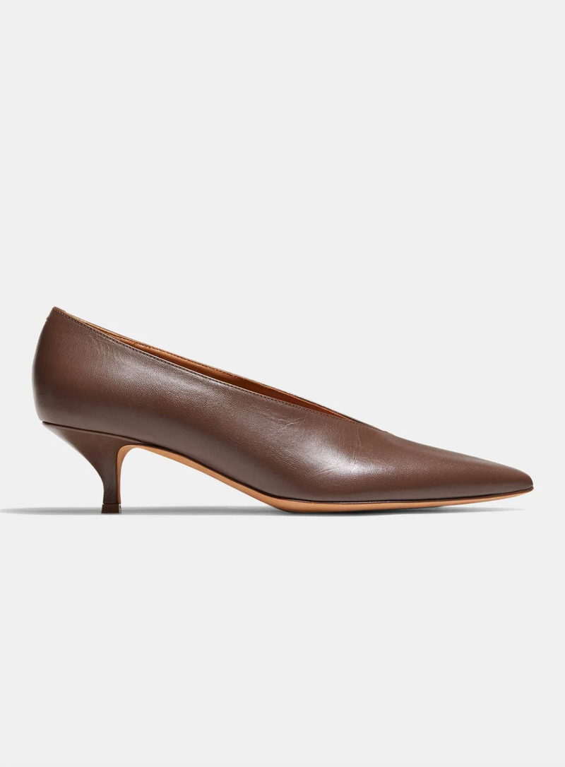 Emme Parsons Heel Veneto V-Cut Kitten Heel, Chocolate Nappa Soho-Boutique