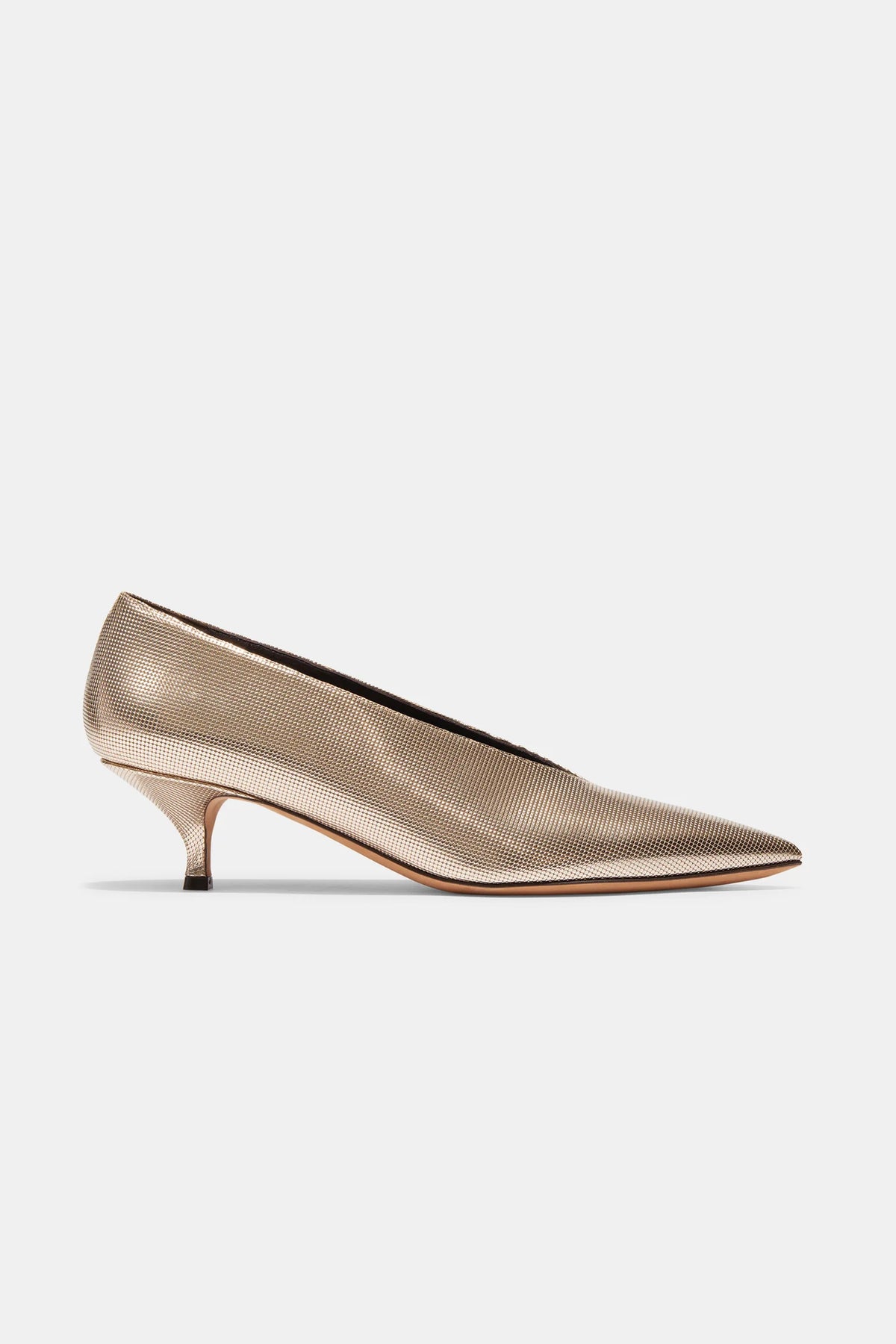Emme Parsons Heel Veneto V-Cut Kitten Heel, Neutral Gold Disco Soho-Boutique