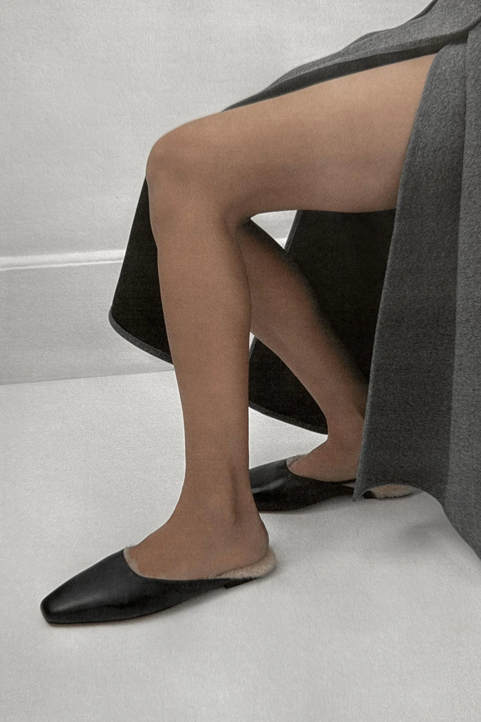 Emme Parsons Shoe Flat Mule, Black Shearling Nappa Soho-Boutique