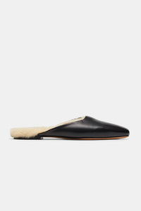 Emme Parsons Shoe Flat Mule, Black Shearling Nappa Soho-Boutique