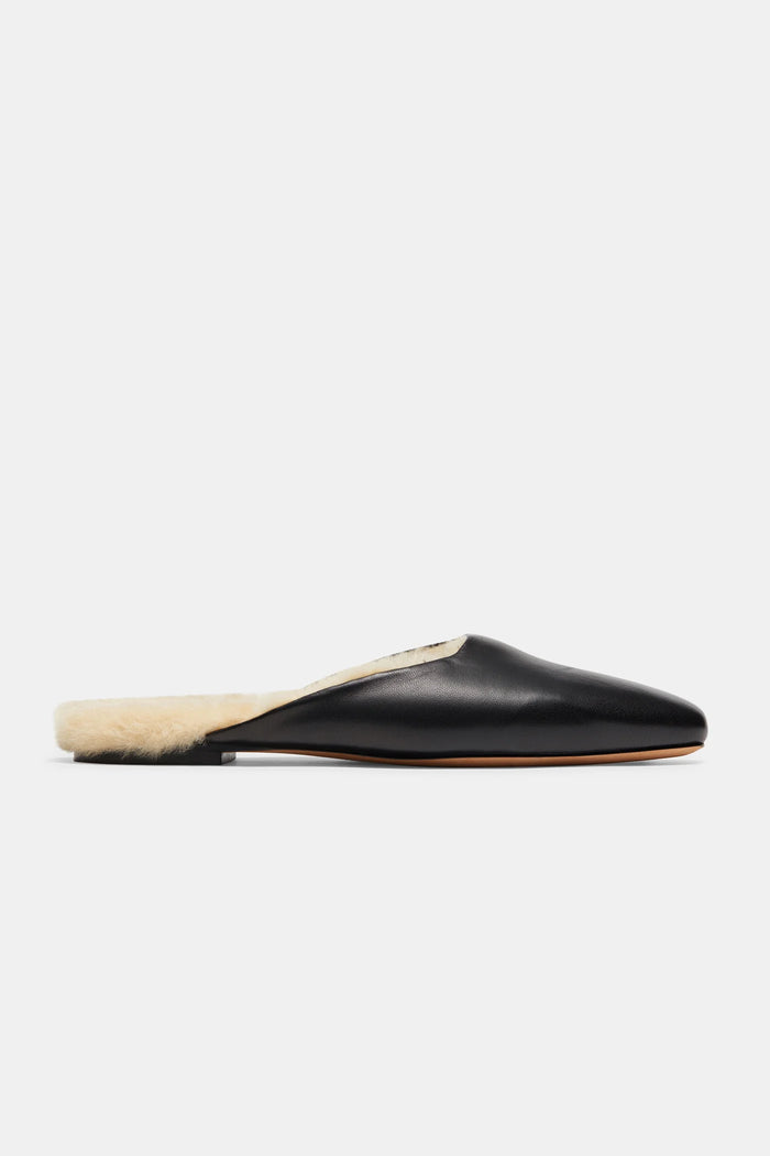 Emme Parsons Shoe Flat Mule, Black Shearling Nappa Soho-Boutique