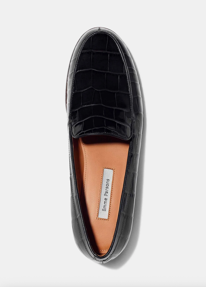 Emme Parsons Shoes Danielle Slip On Loafer, Black Embosed Croc Soho-Boutique