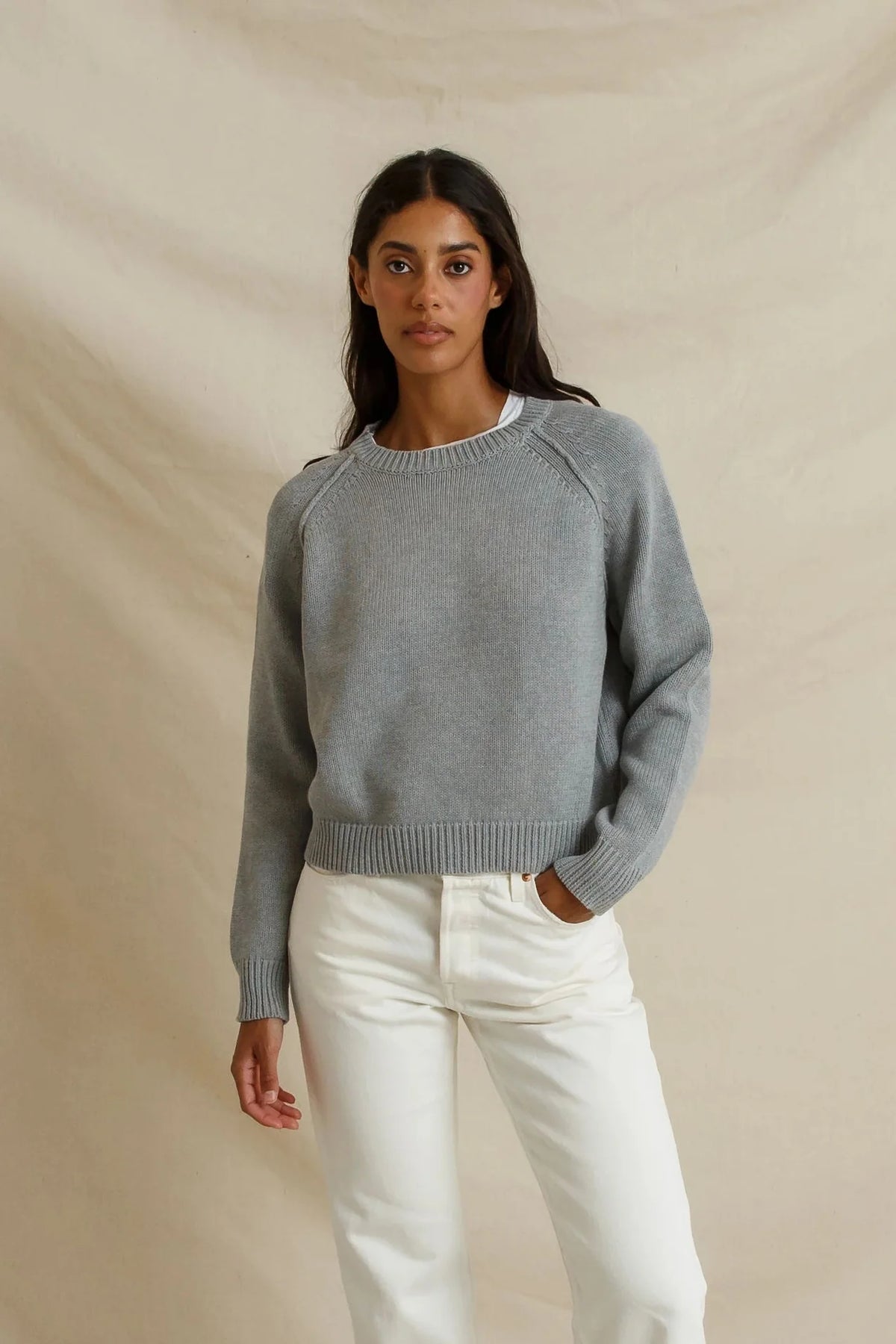 Evie Crewneck Sweater, Heather Grey