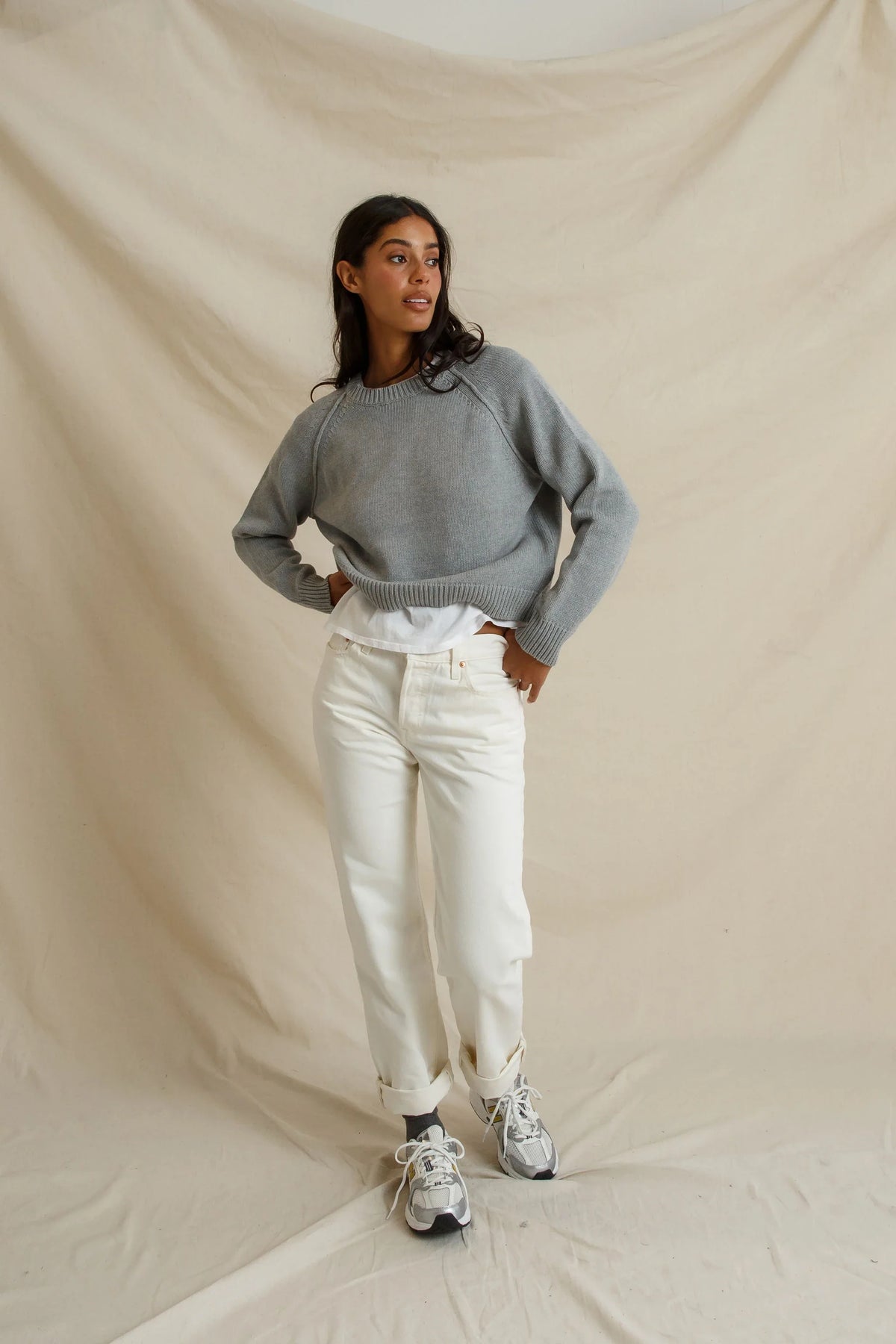 Evie Crewneck Sweater, Heather Grey