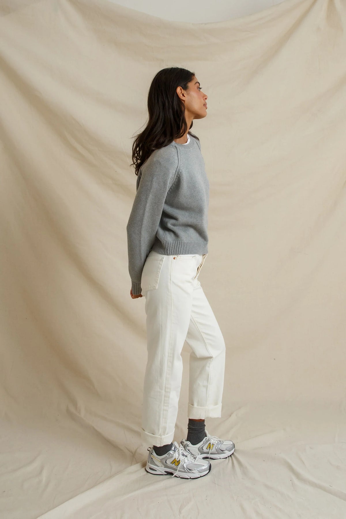 Evie Crewneck Sweater, Heather Grey