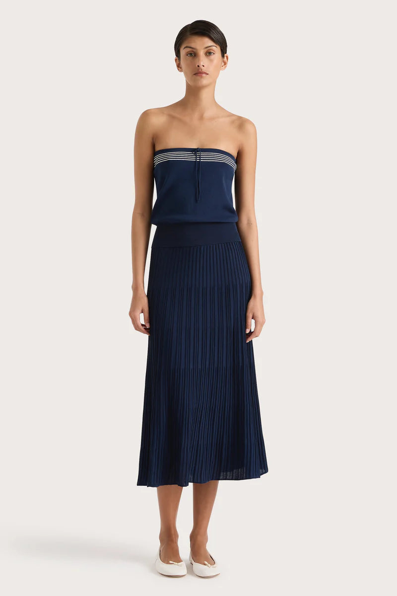 FAITHFULL THE BRAND Skirt Citara Drawstring Midi Skirt, Navy Soho-Boutique