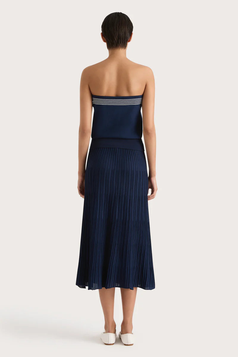 FAITHFULL THE BRAND Skirt Citara Drawstring Midi Skirt, Navy Soho-Boutique