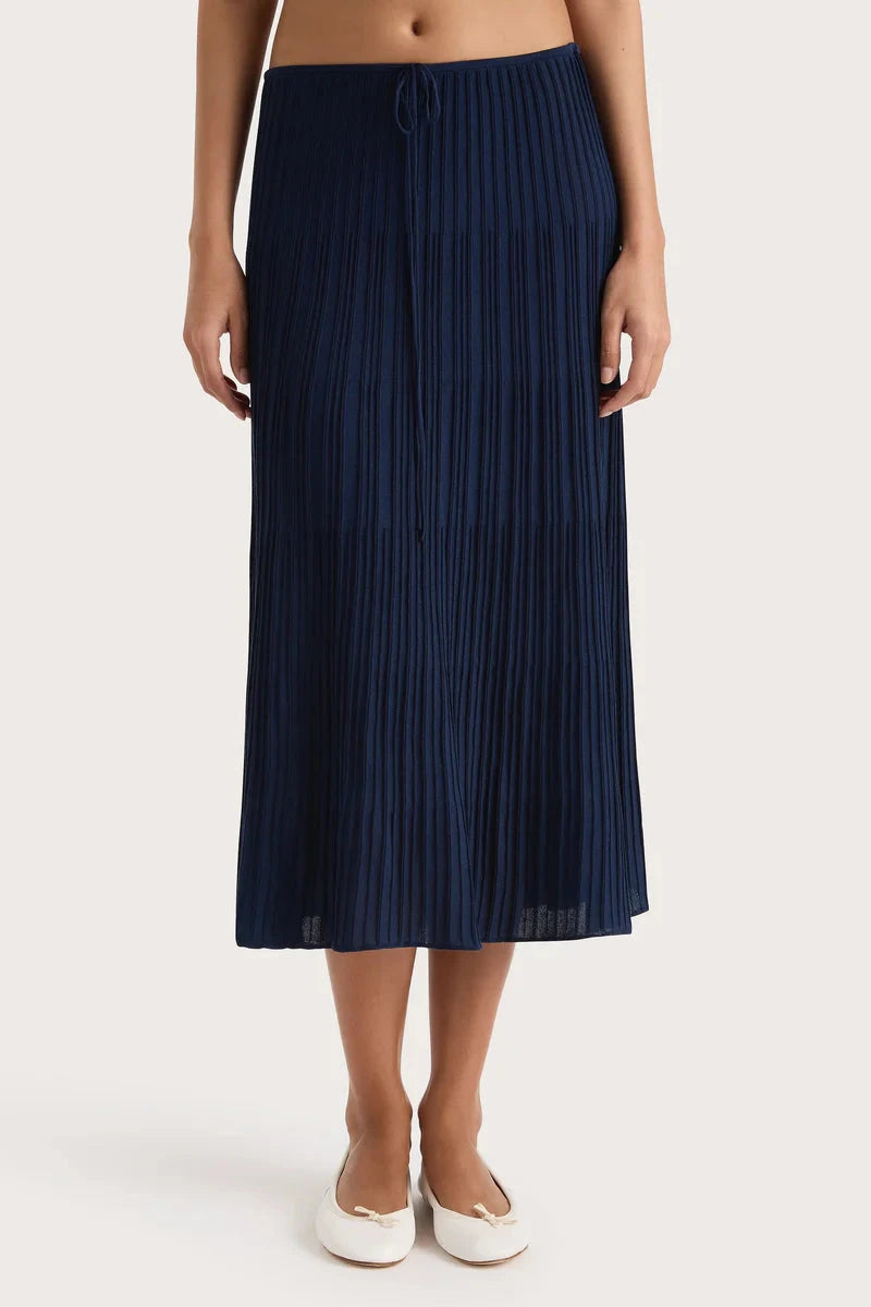 FAITHFULL THE BRAND Skirt Citara Drawstring Midi Skirt, Navy Soho-Boutique