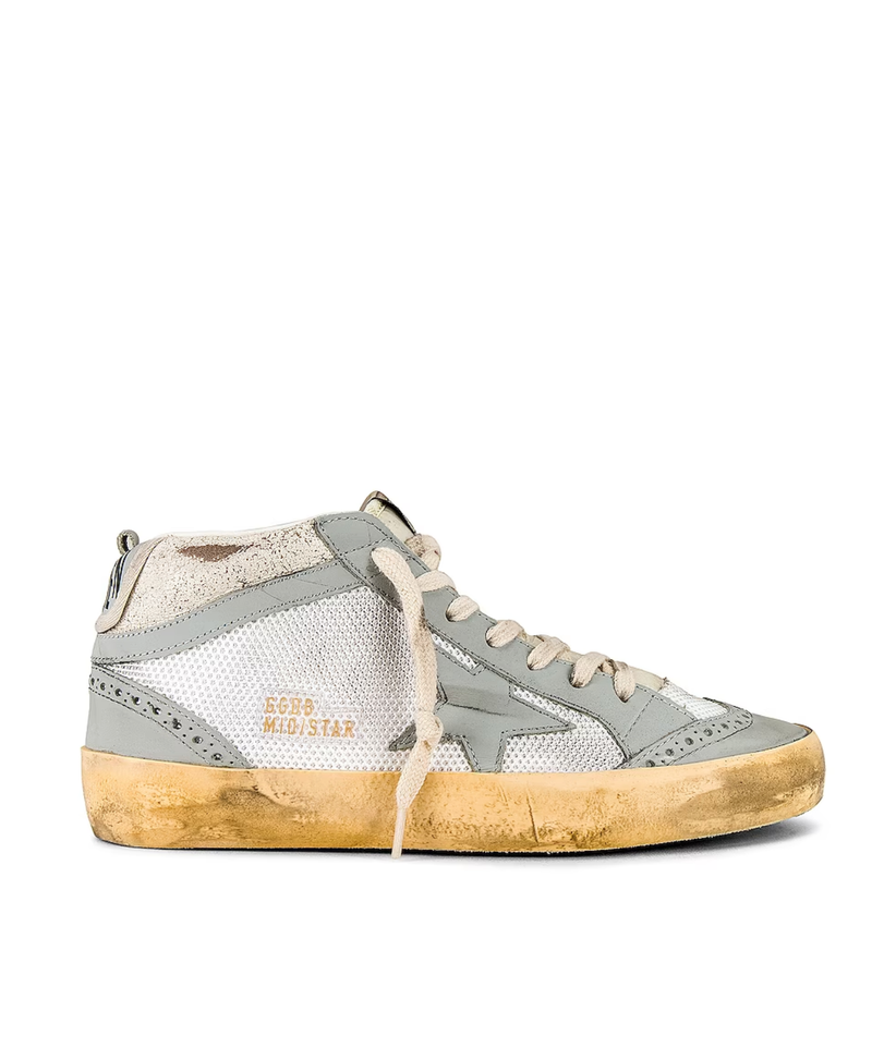 Golden Goose Deluxe Brand Mid Star Net and Vintage Leather, Light Grey Soho-Boutique