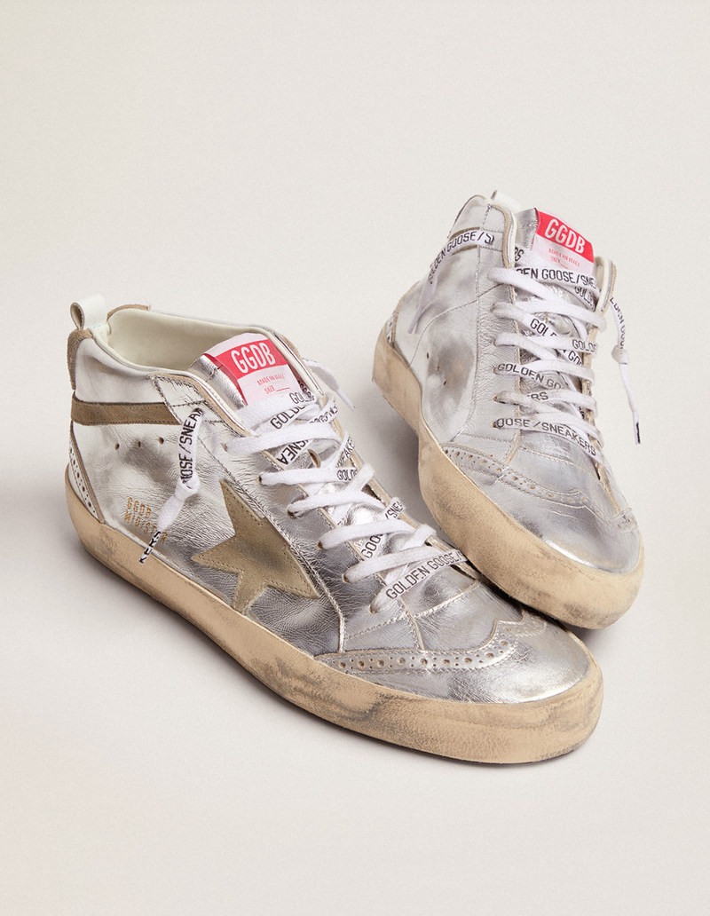 Golden Goose White Ice Silver Turquoise Mid Star Silver Taupe