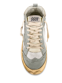 Golden Goose Deluxe Brand Sneakers Mid Star Net and Vintage Leather, Light Grey Soho-Boutique