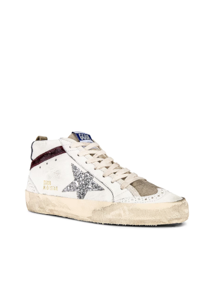 Golden Goose Deluxe Brand Sneakers Mid Star, White Silver Wine Soho-Boutique