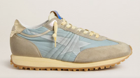 Golden Goose Deluxe Brand Sneakers Running Marathon, Blue Nylon + Suede, Light Blue/Ice/White Platinum Soho-Boutique