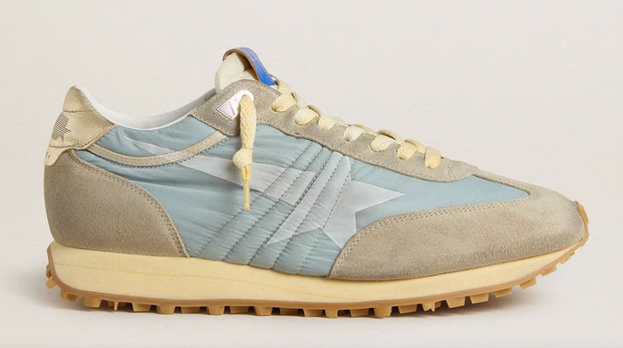 Golden Goose Deluxe Brand Sneakers Running Marathon, Blue Nylon + Suede, Light Blue/Ice/White Platinum Soho-Boutique