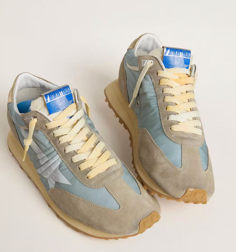 Golden Goose Deluxe Brand Sneakers Running Marathon, Blue Nylon + Suede, Light Blue/Ice/White Platinum Soho-Boutique