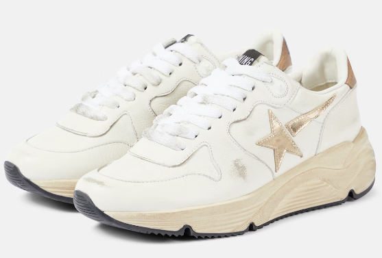 Golden Goose Deluxe Brand Sneakers Running Sole, White/Gold/Beige Soho-Boutique