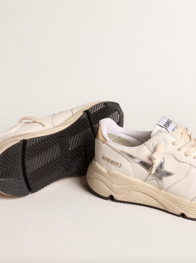 Golden Goose Deluxe Brand Sneakers Running Sole, White Silver Gold Soho-Boutique