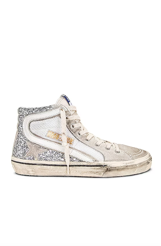 Golden Goose Deluxe Brand Sneakers Slide Glitter Silver White Marble Soho-Boutique