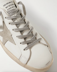 Golden Goose Deluxe Brand Sneakers Super Star, White Leather, Suede Star, White/Ice/Dark Gray Soho-Boutique