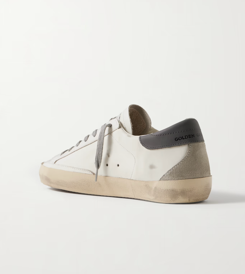 Golden Goose Deluxe Brand Sneakers Super Star, White Leather, Suede Star, White/Ice/Dark Gray Soho-Boutique
