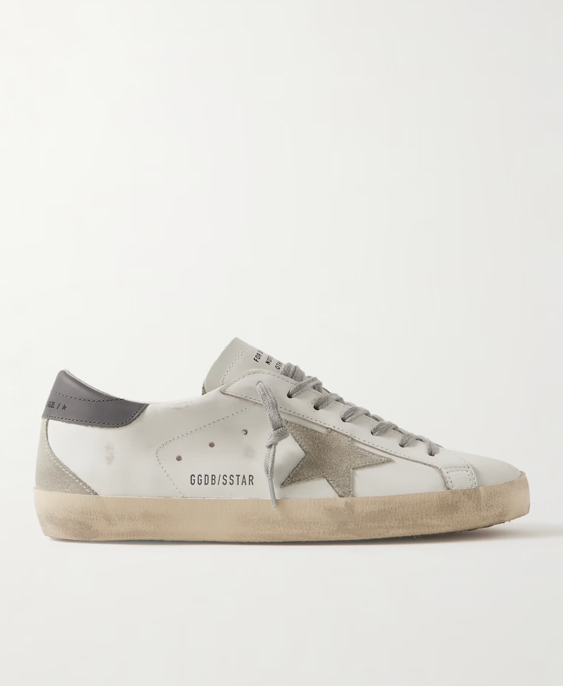 Golden Goose Deluxe Brand Sneakers Super Star, White Leather, Suede Star, White/Ice/Dark Gray Soho-Boutique