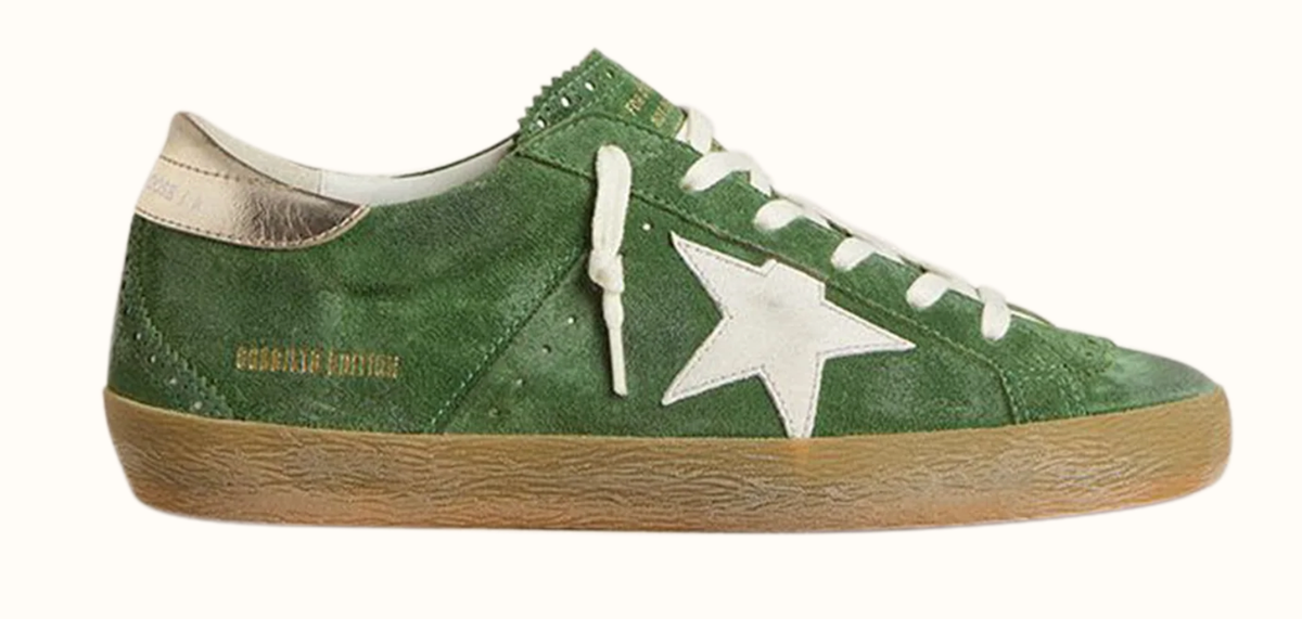 Golden Goose Deluxe Brand Sneakers Super Star with spur and stitch, Green/White/Platinum Soho-Boutique